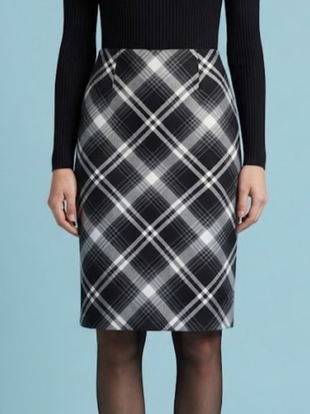 Black & White Plaid Pencil Skirt